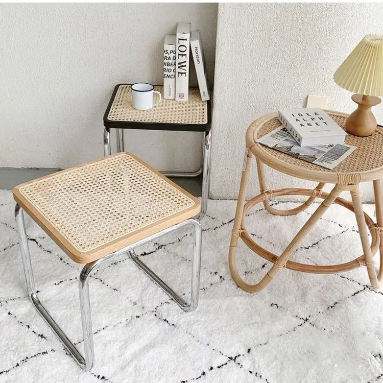 Old Japanese style rattan stool for living room or entrance - view 4