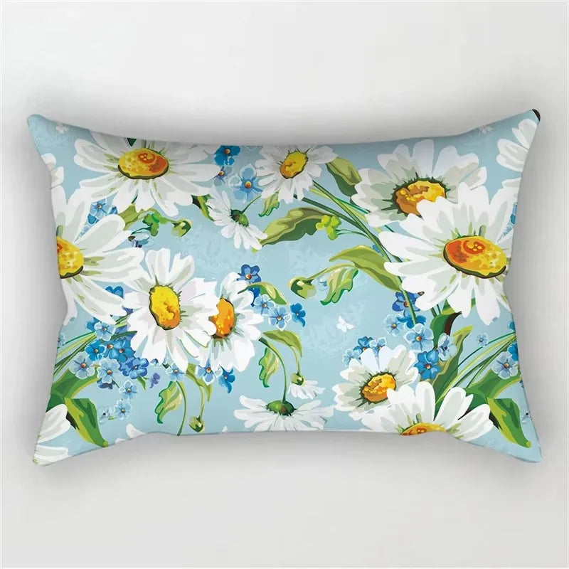 Decorative throw pillow cover rainbow pattern red and pink flowers