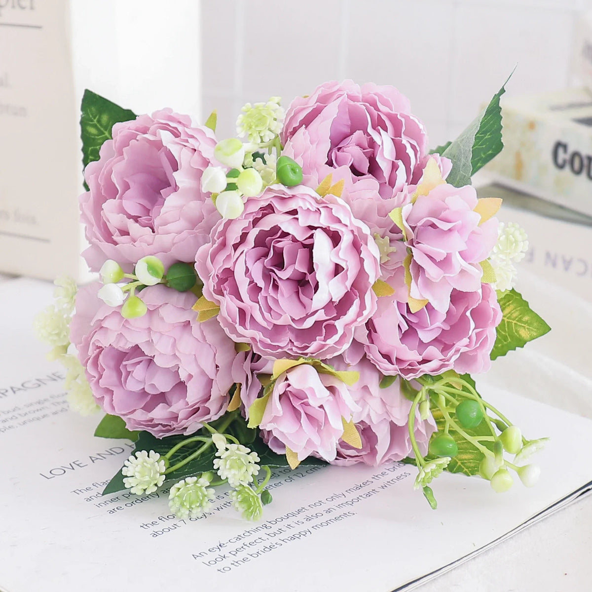 Artificial flowers silk peony hortensia decoration wedding bouquet - Purple 2