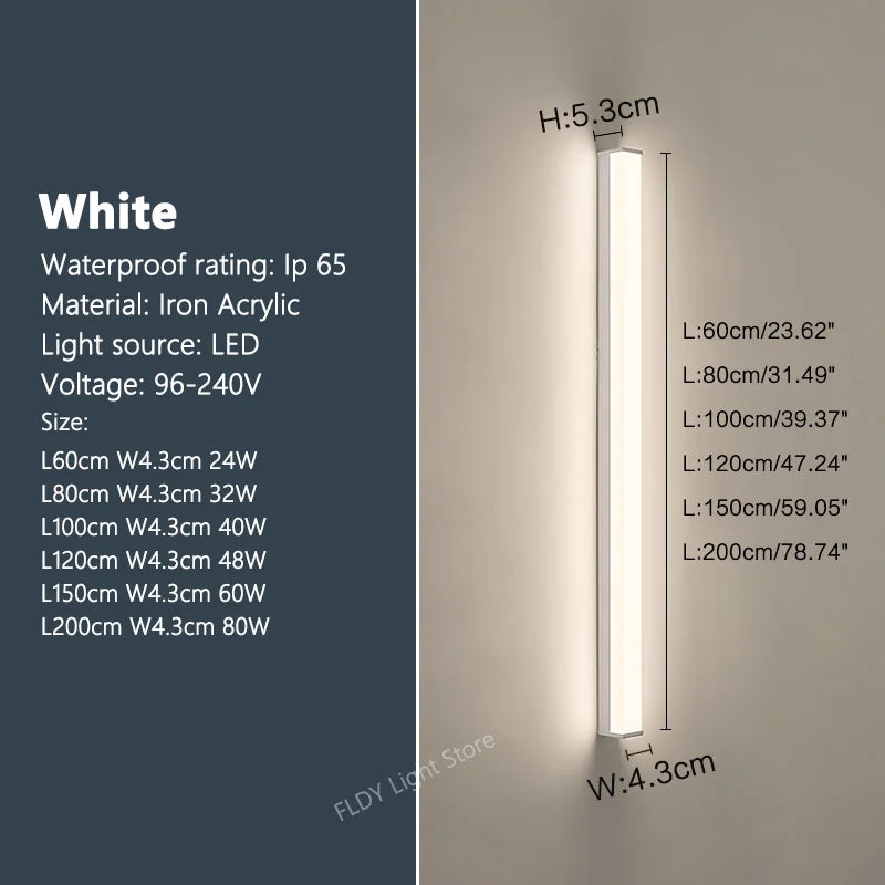 Modern led wall sconce waterproof for outdoor garden - Cold white No remote control / White / L60cm