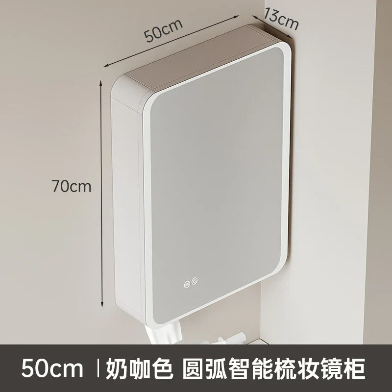 Circular aluminum cabinet with intelligent lighting mirror and storage - 50 cm