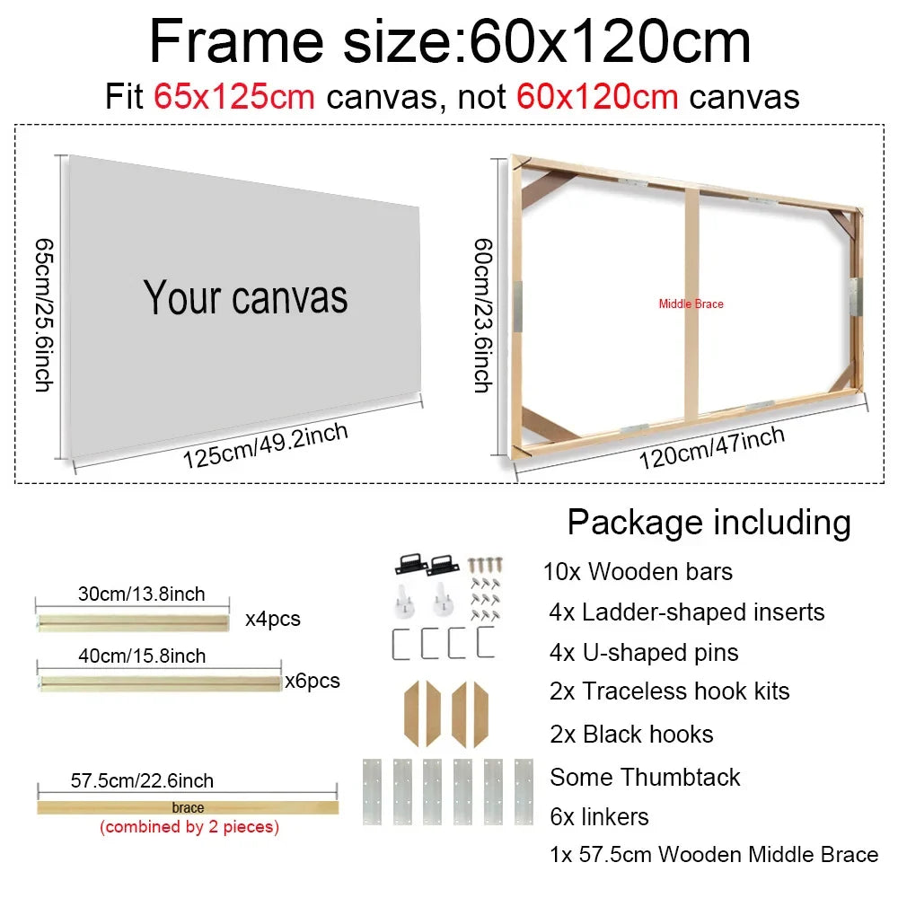 Wooden wall frame for decorative canvases and paints - 60x120cm