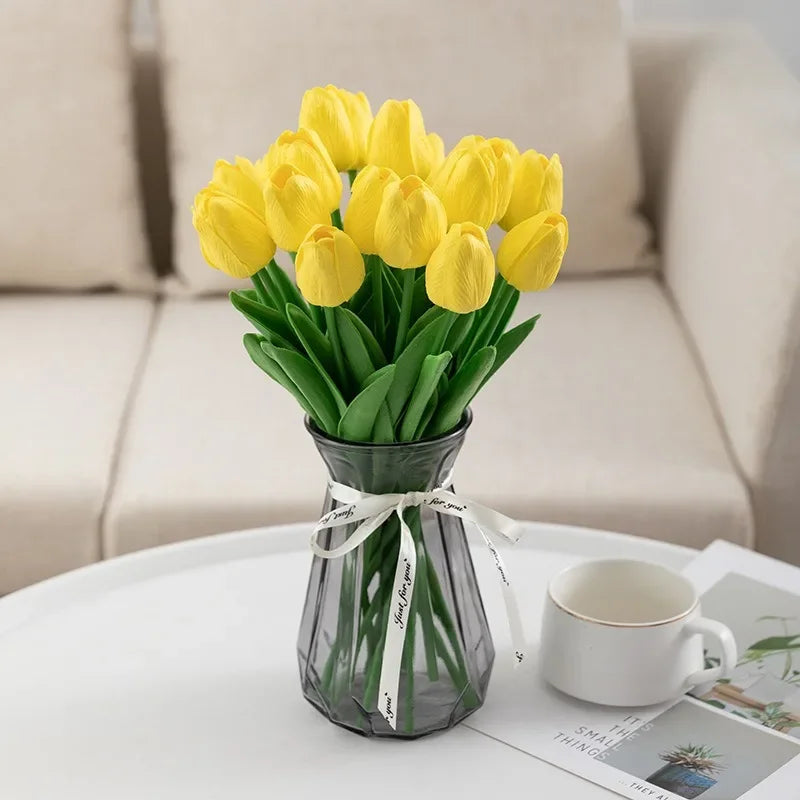 Bouquet of artificial tulips luxury for interior decoration and wedding - Yellow / 10 Pieces