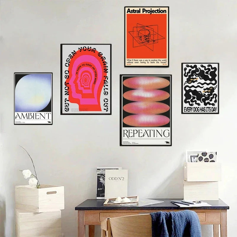 Abstract gradient halo art wall Japanese retro decorative wave - view 3