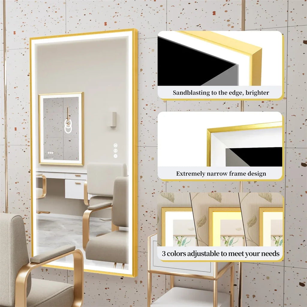 Illuminated mirror with golden frame and three-colored anti-fog led lights - view 3