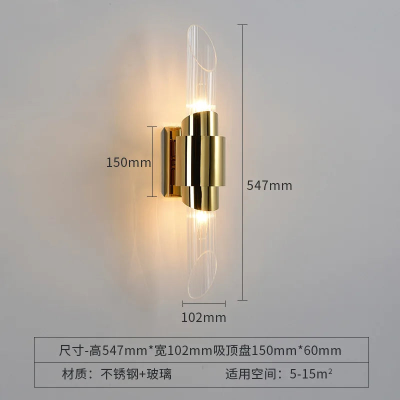 Postmodern design glass tube wall sconce for elegant interior - Gold