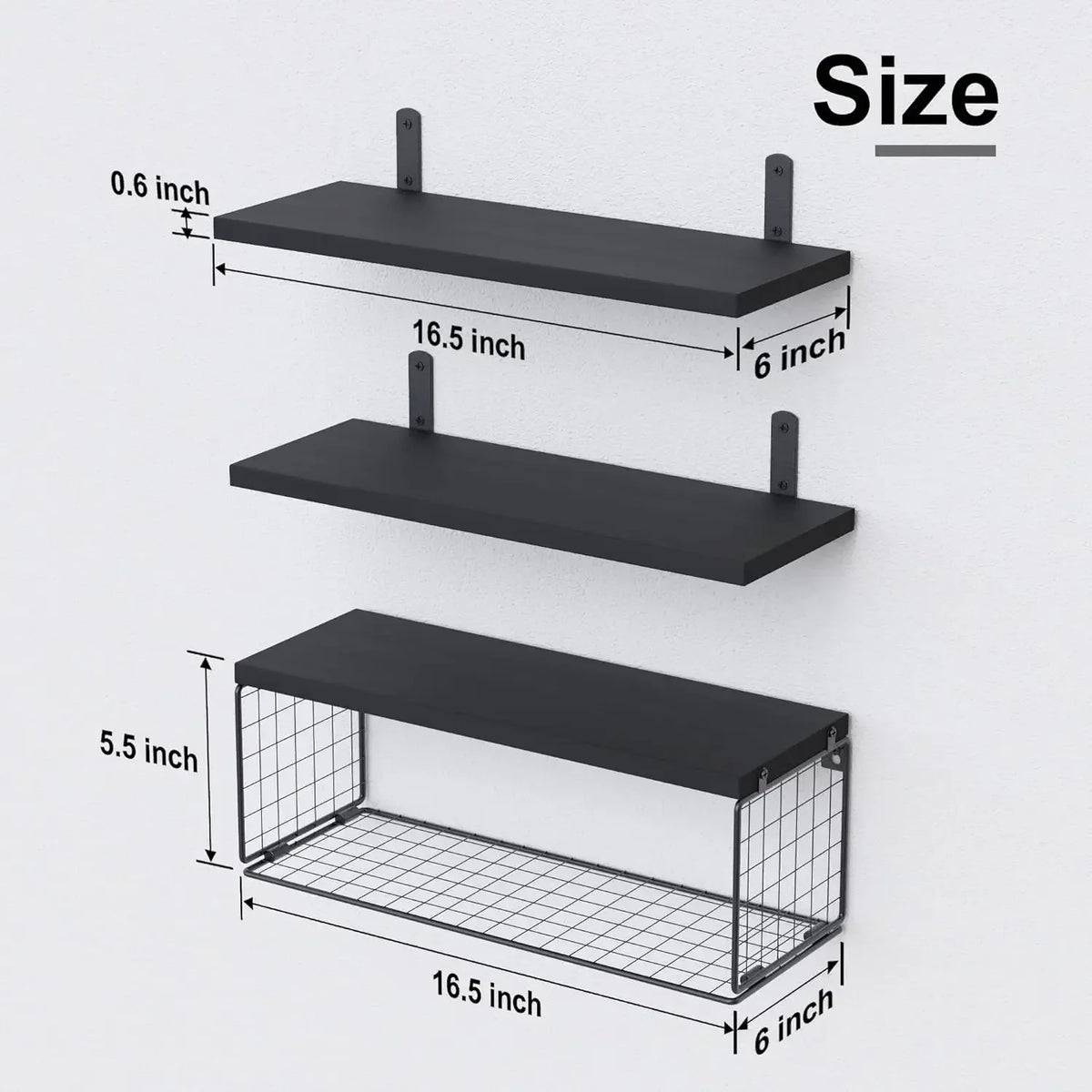 Floating wooden shelves for storage and interior decoration - Black