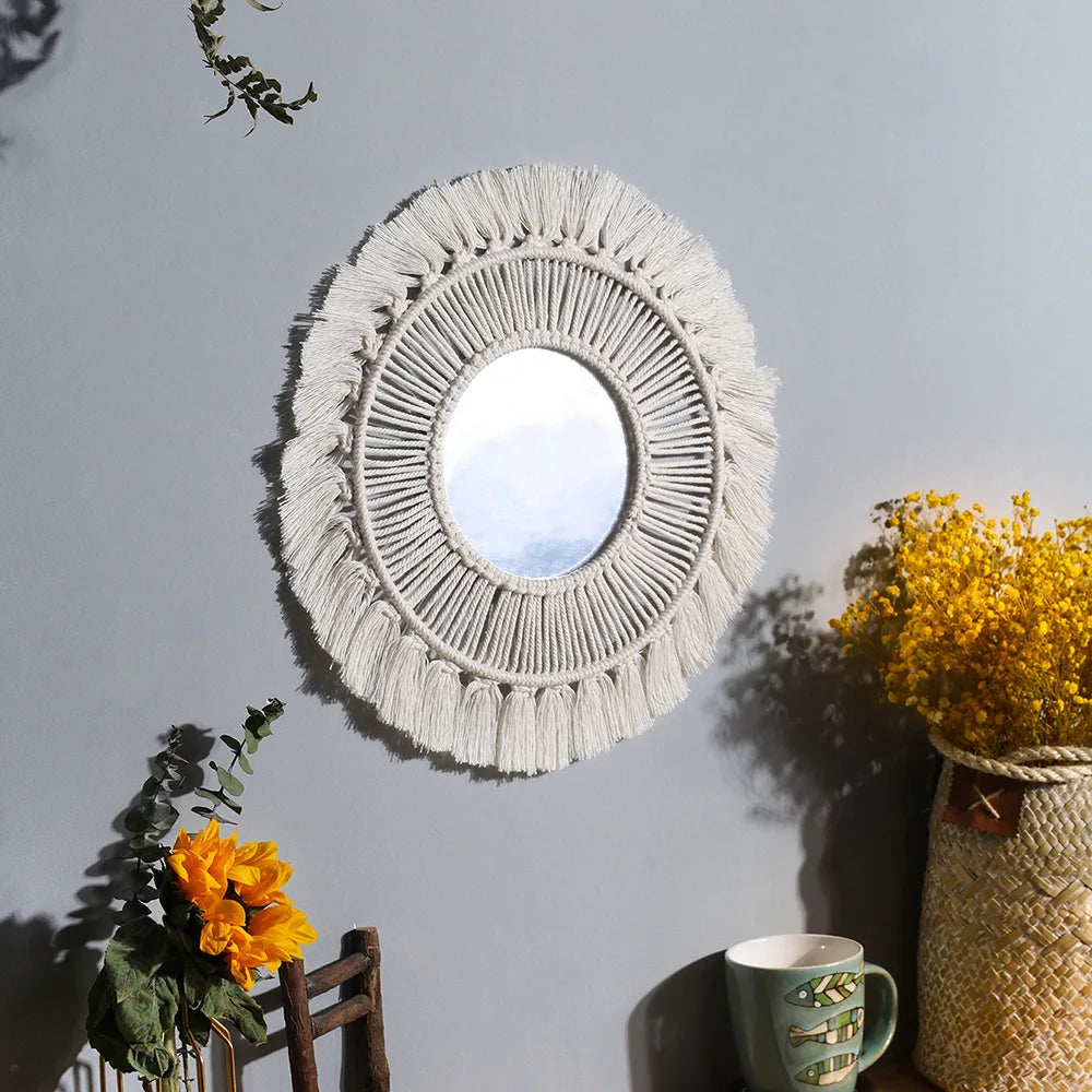 Bohemian Macrame Wall Mirror, Woven Plastic Rope - M0403