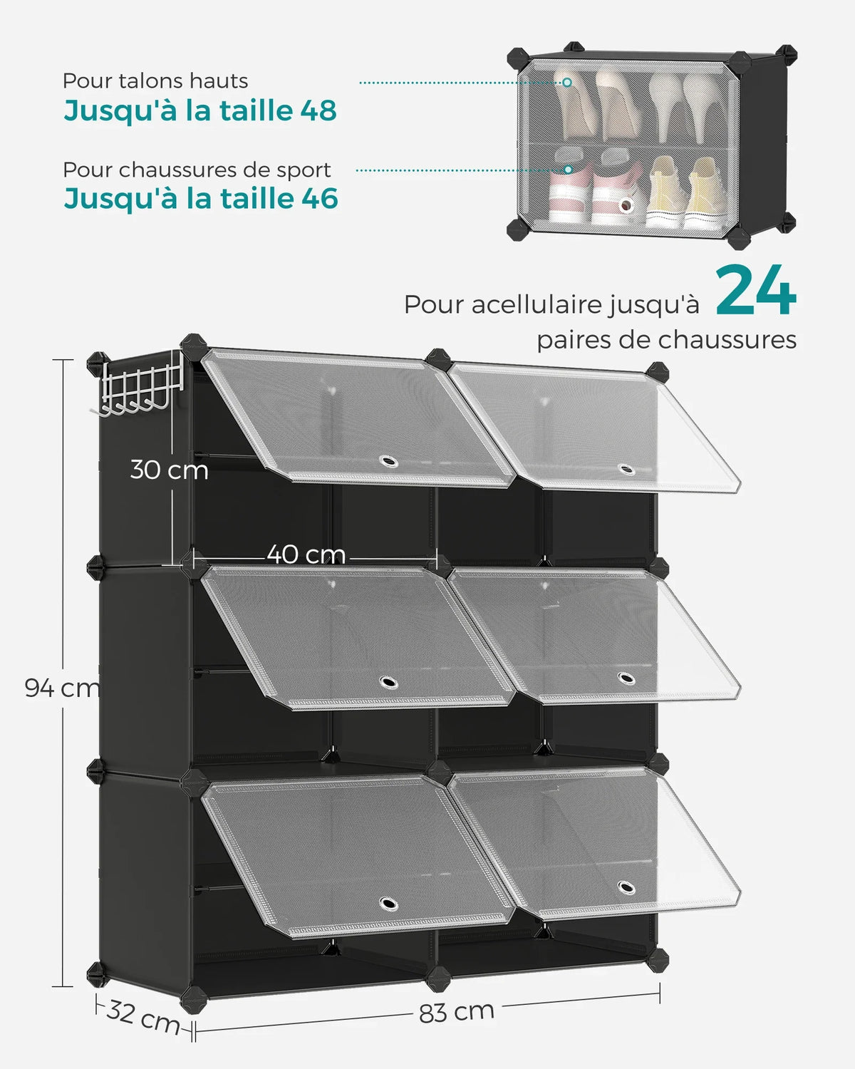SONGMICS Shoe shelf 6 compartments, Storage shelf Modular, 30 x 40 x 30 cm compartment, with door - view 5