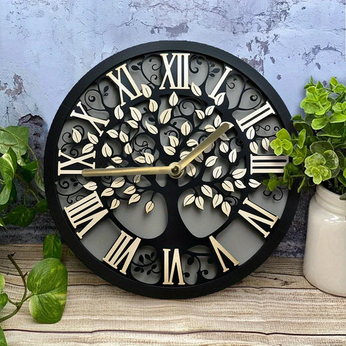 8 x 8 in Tree of Life Aluminum Wall Clock, Silent DIY Decor - view 2