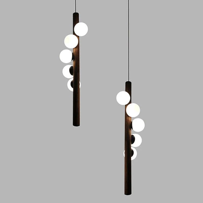 Chandelier in walnut wood and glass modern design for elegant interior - view 4