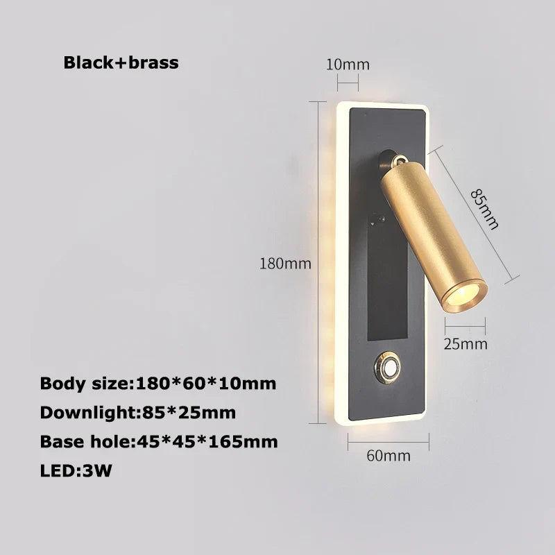 Rotatable Brass and Black LED Reading Wall Sconce - Neutral light / Black brass b