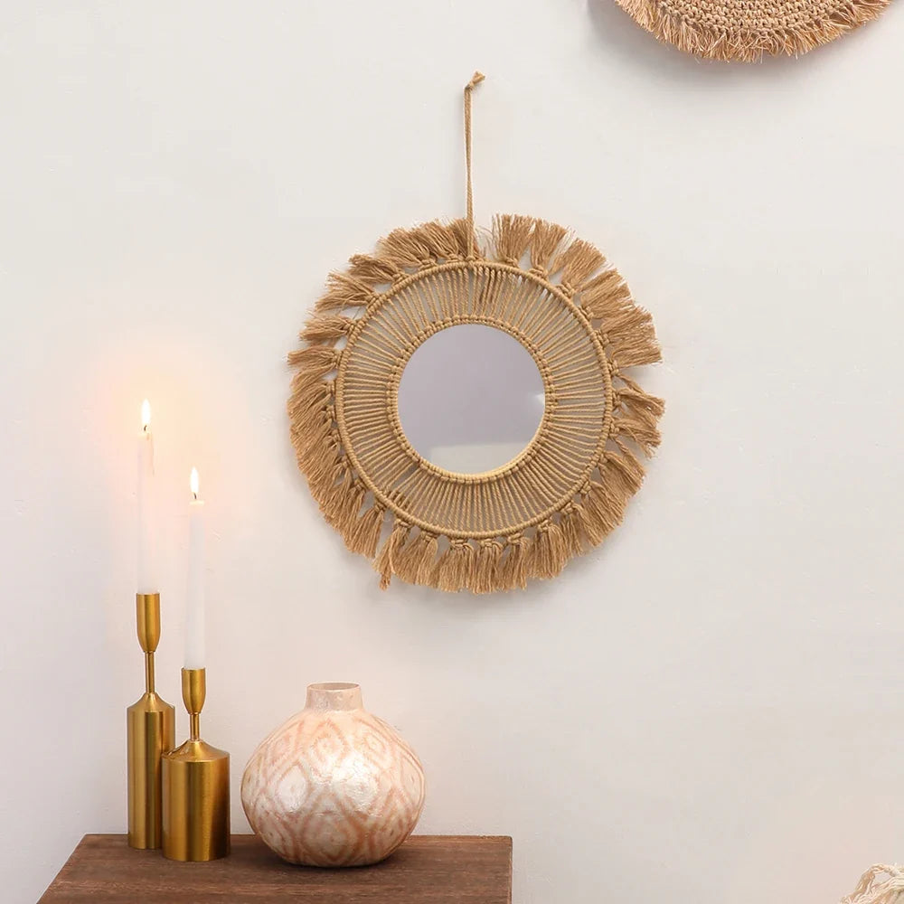 Decorative round wall mirrors hand woven for home - TK-M01260