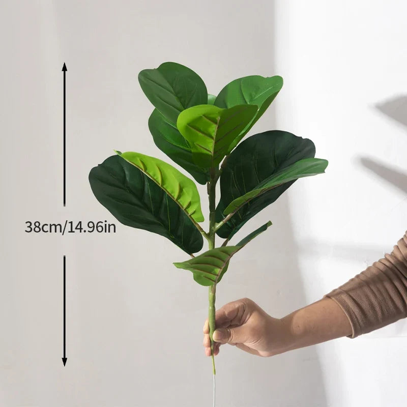 Fake ficus artificial tree tropical plastic plant for interior decoration - 38cm 9 fourchettes