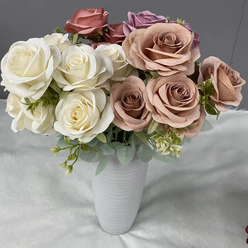 Bouquet of artificial silk rose wines elegant floral decoration - view 3