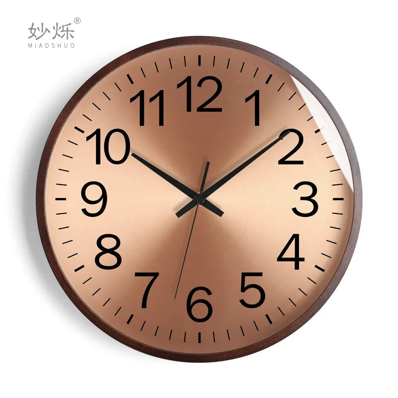 Modern design wall clock in silent and creative gold wood - H / 16 inches