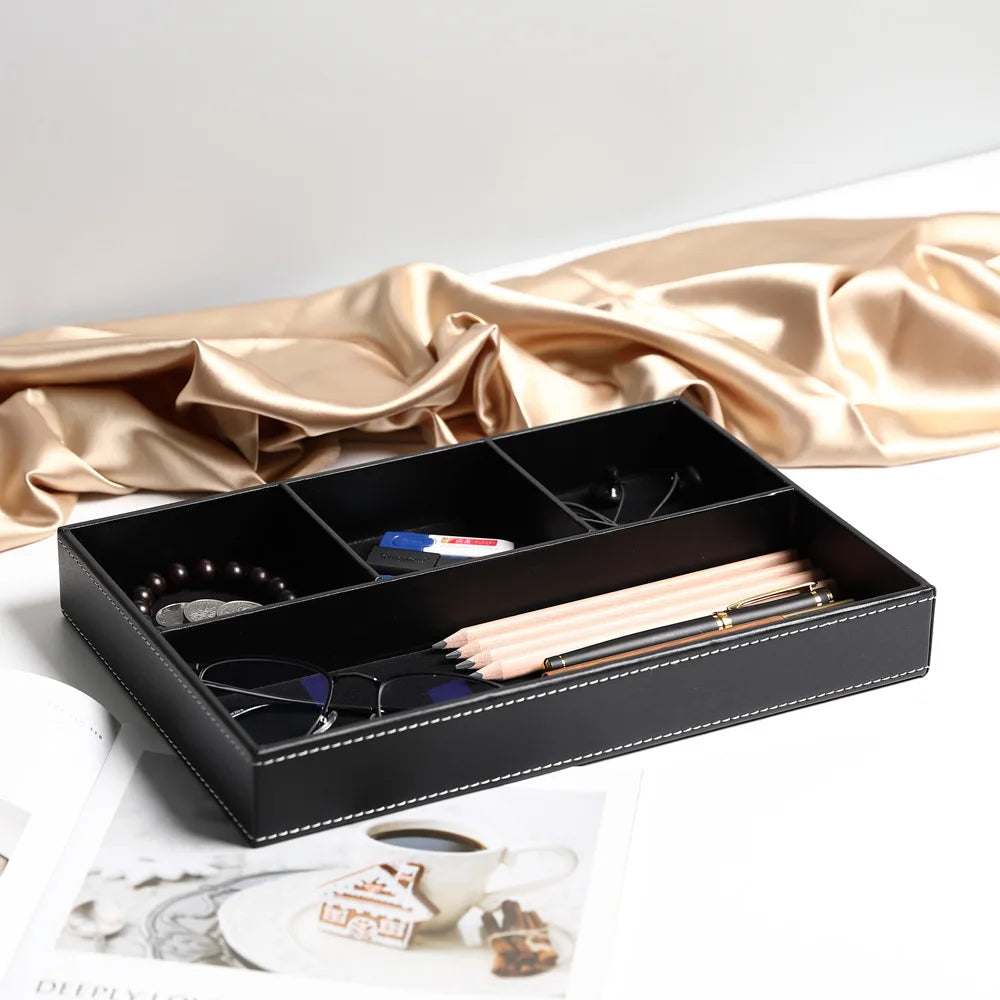 Leather storage tray with 5 practical compartments - view 2