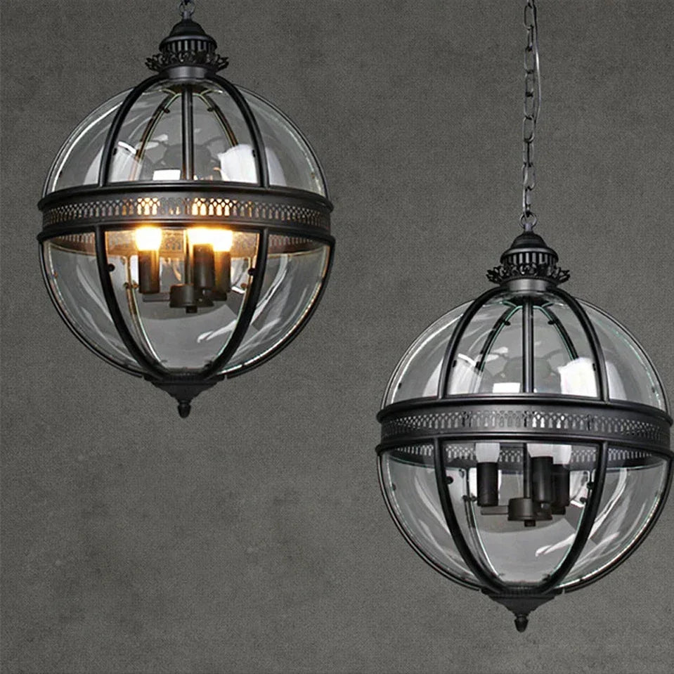 Retro spherical chandelier in iron and glossy glass - view 4