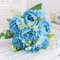 Artificial flowers silk peony hortensia decoration wedding bouquet - Bleu