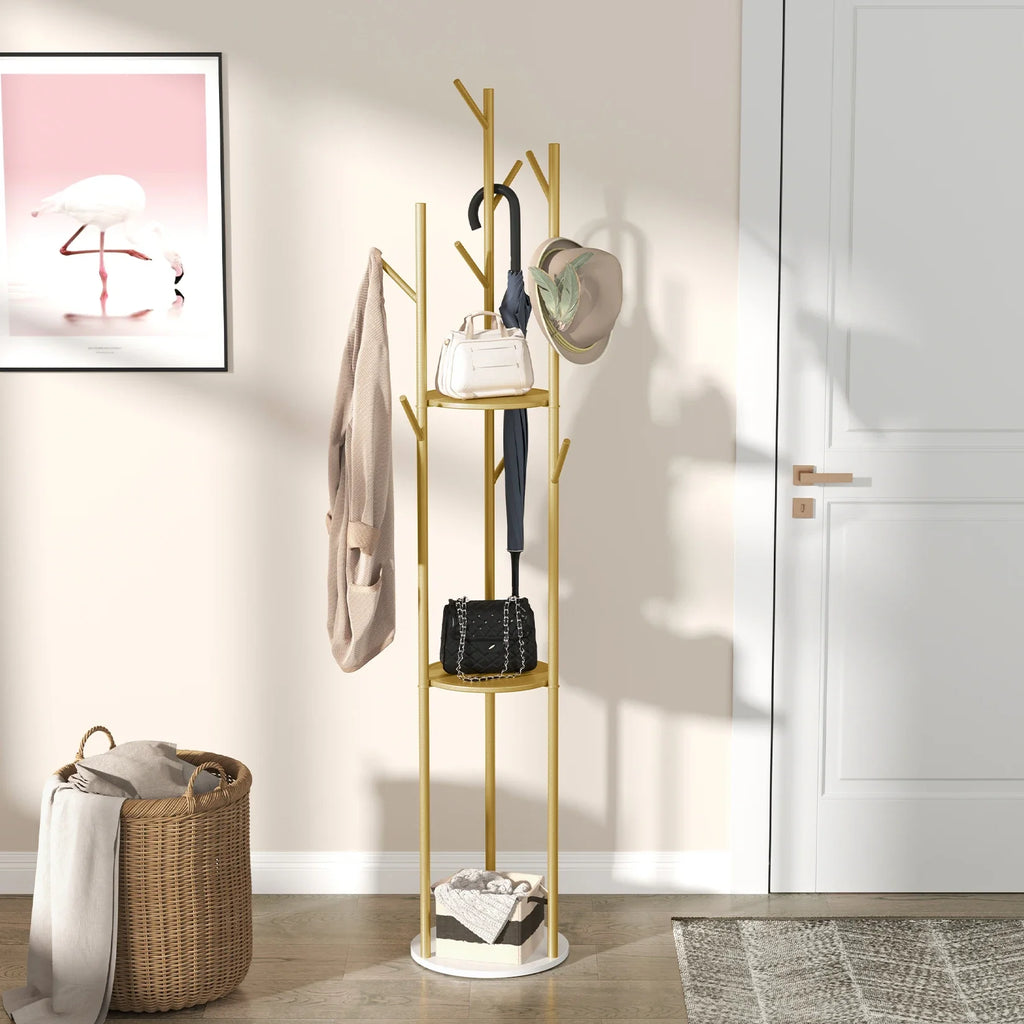 Marble Metal Coat Rack Freestanding with 3 Storage Shelves and 9 Hooks, Enterway Hall Tree for Hanging Coats, Jackets, Hats, Bag - view 3