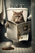 Humorous Animals on the Toilet with Newspaper Canvas Wall Decor - A4 21X30cm Unframed / 10