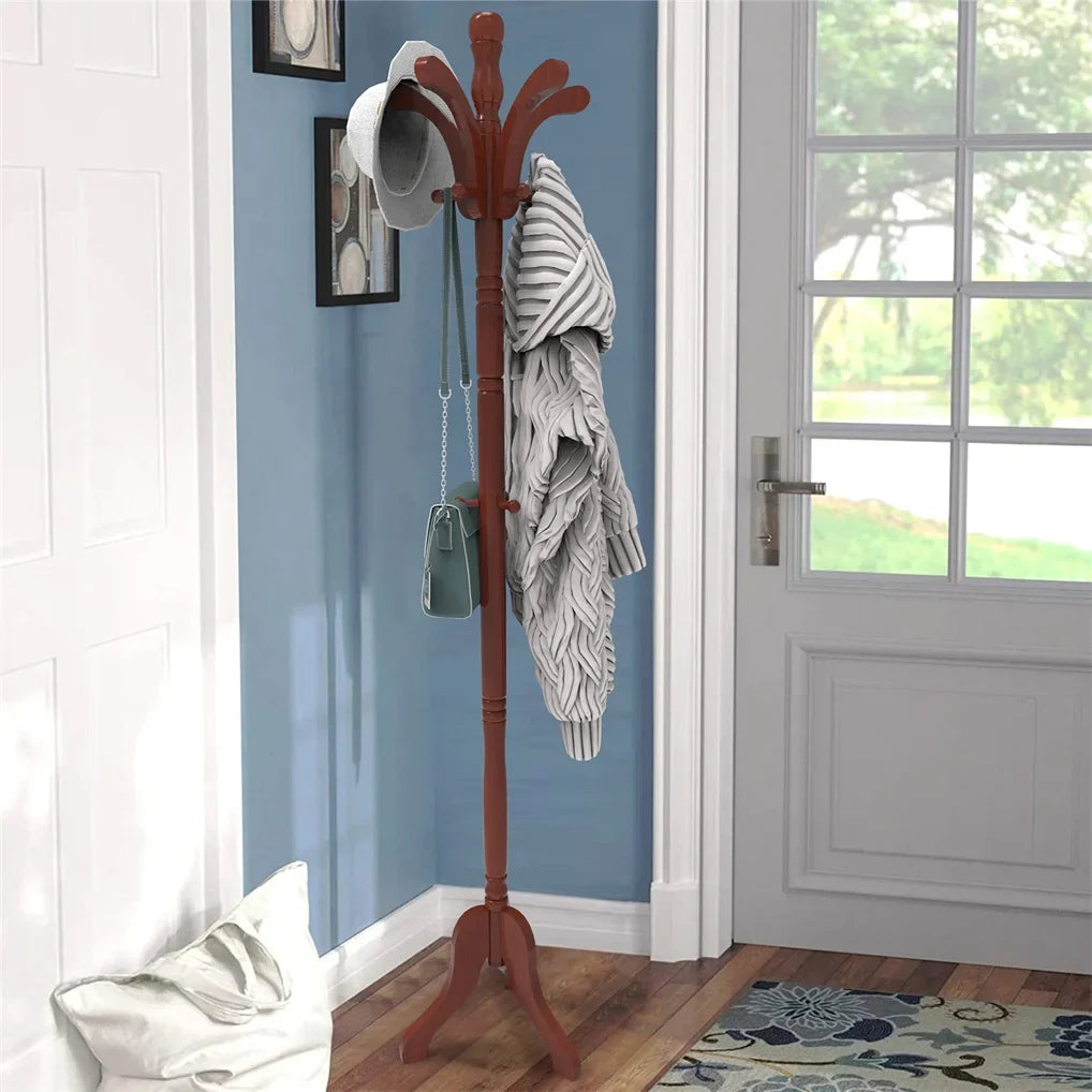 Solid wooden tripod coat holder for bag clothes and accessories