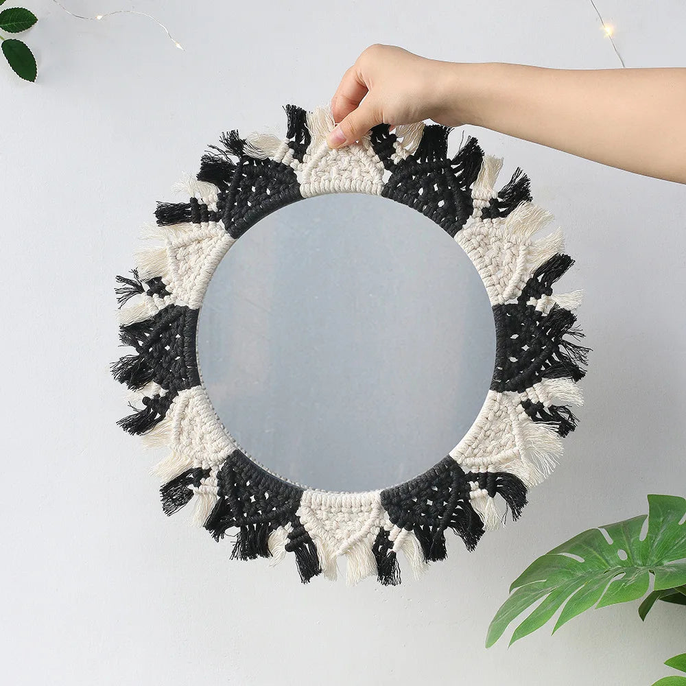 Bohemian Macrame Wall Mirror, Woven Plastic Rope - M0843