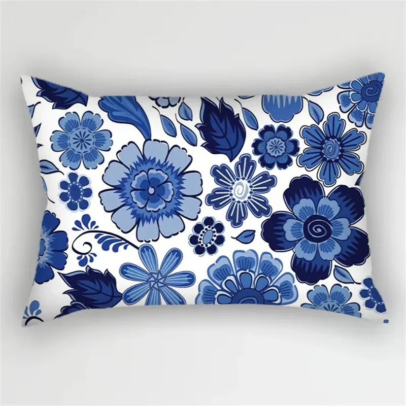 Rectangular pillowcase striped pattern blue flowers for home