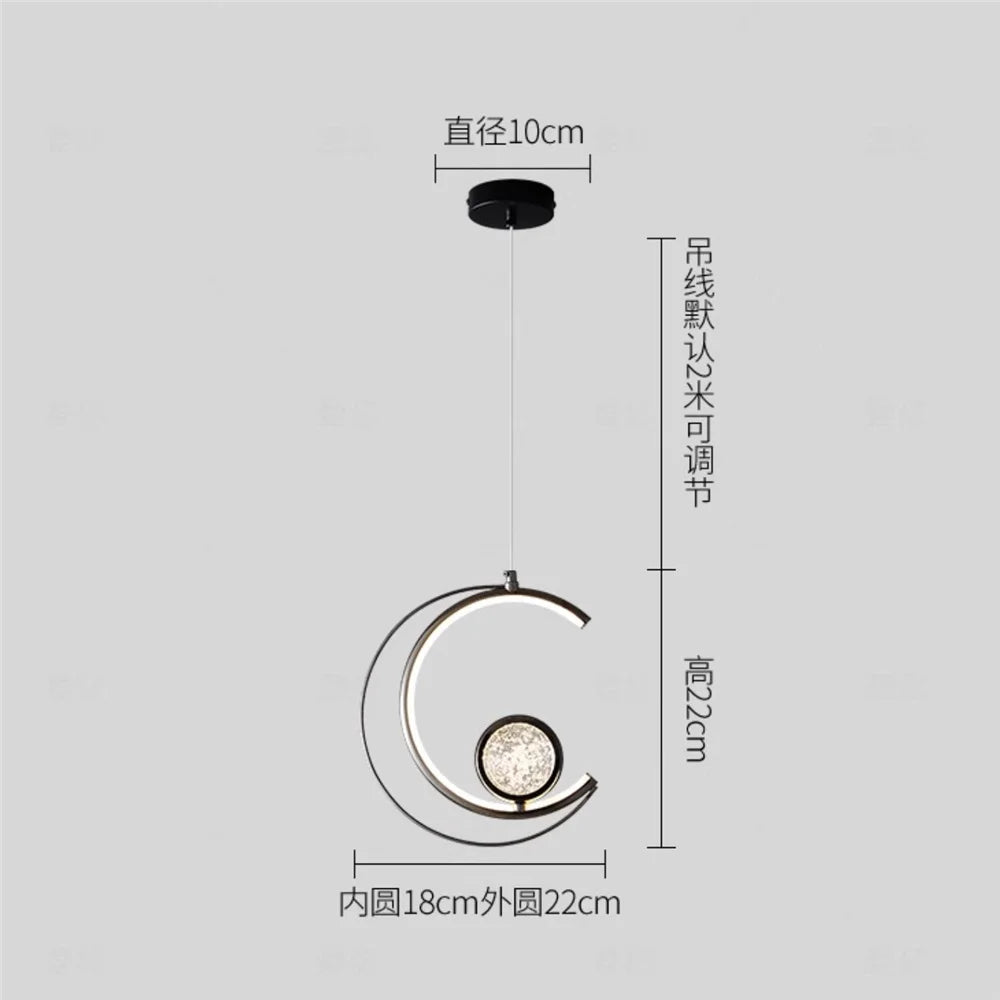 Elegant Nordic crescent moon crystal pendant light - view 4