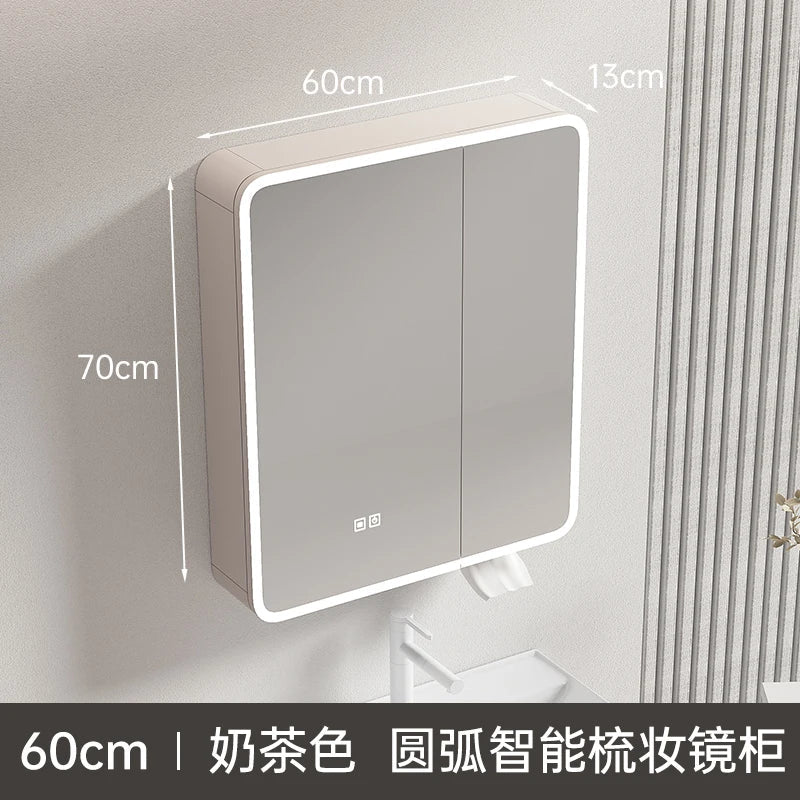 Circular aluminum cabinet with intelligent lighting mirror and storage - 60 cm