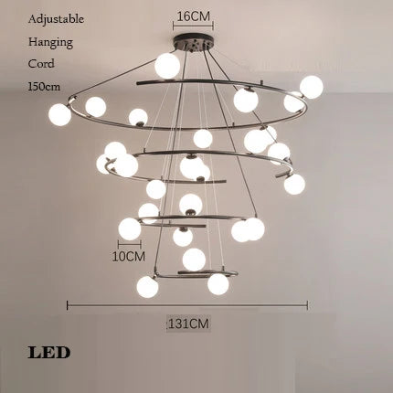Creative chandelier in iron and glass for elegant decoration - White Light / 27  Balls Black