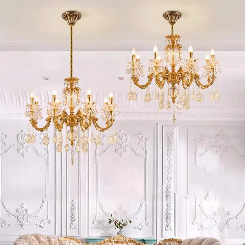 Modern led chandelier in crystal and copper