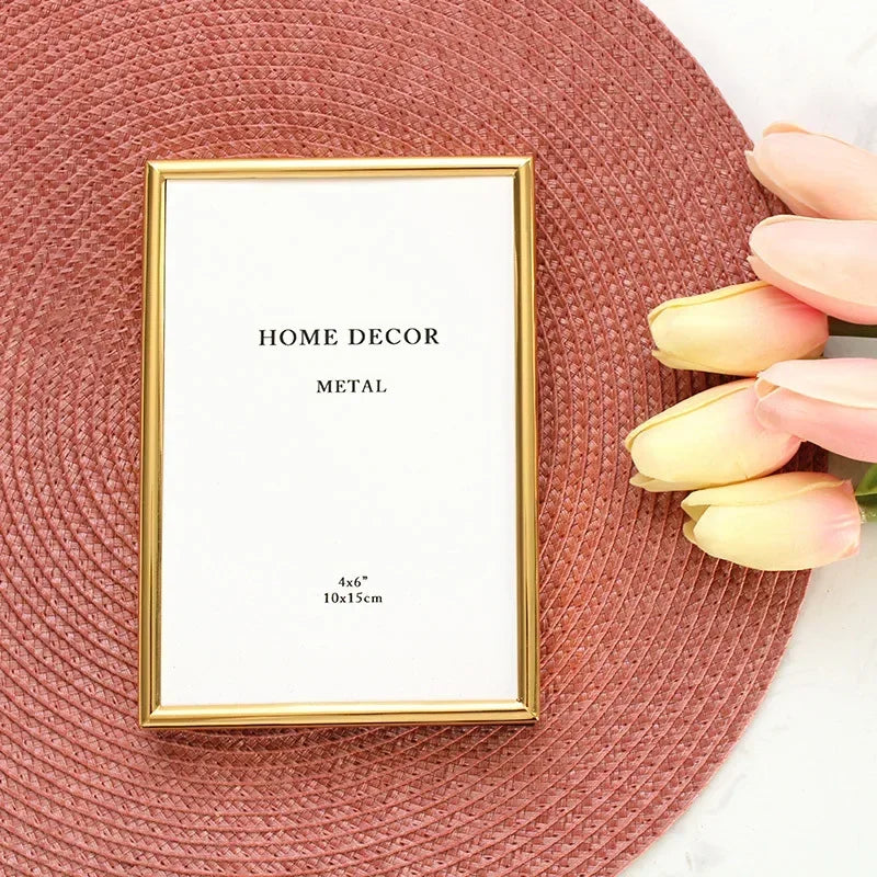 Elegant Minimalist Gold Metal Frame, Wall Mount, Tabletop Picture Frame, Slim Border, Home decor, 12 Inch, A4 - A / 9.3x13.2cm 5Inch