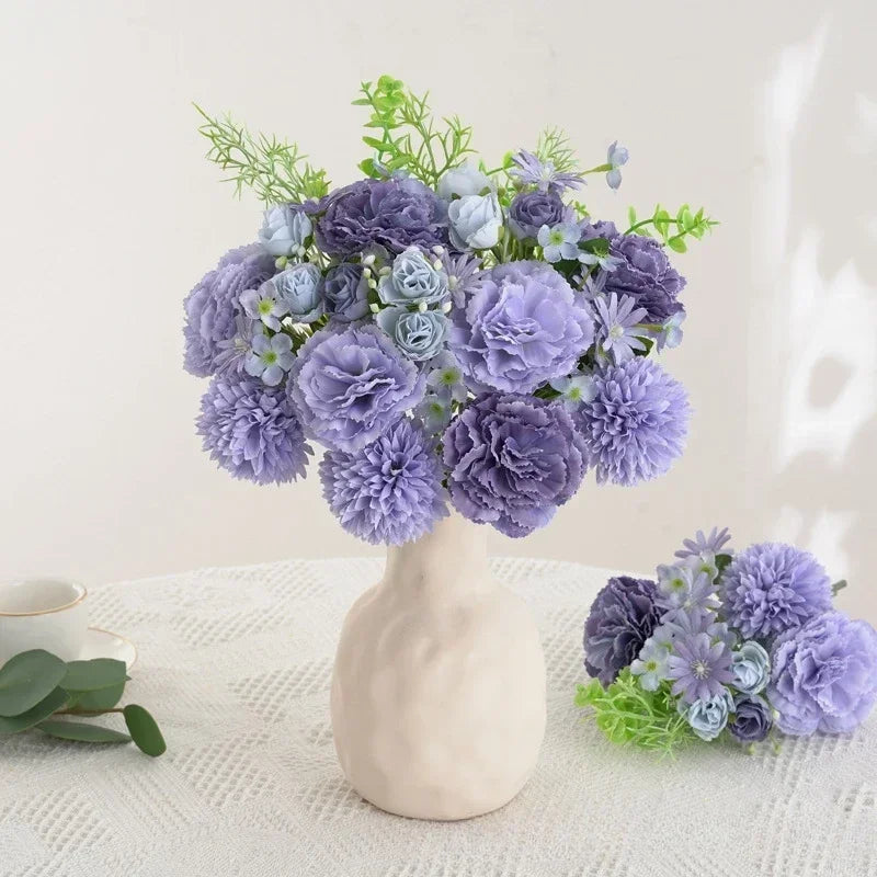 Bouquet of rose wines and silk carnations floral festive decoration - view 3