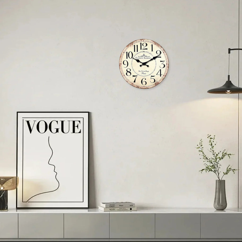 Wall clock retro wood pattern Clement Audierne silent decoration - view 2