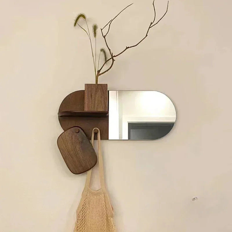 Oval wooden wall mirror creative and multifunctional design - view 3