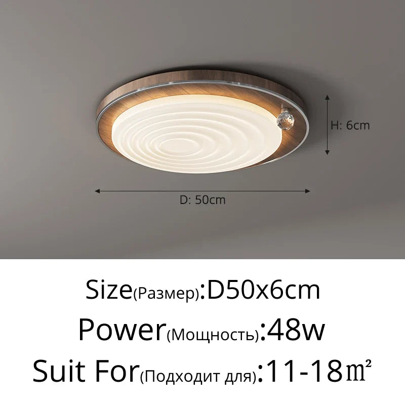 Medieval style led ceiling lamp in elegant retro wood - Walnut-D50x6cm / Dimmable with Remote