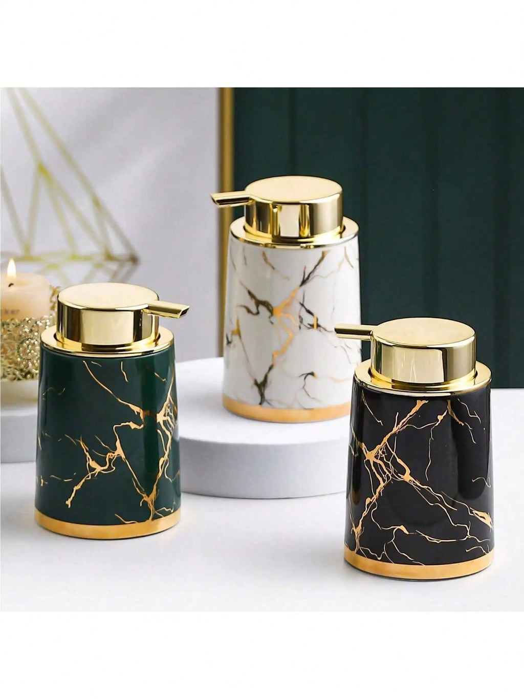 400ml Light Luxury Ceramic Marble Texture Refillable Press Mousse Foaming Soap Dispenser For Bottling, Filling Facial Cleanser - view 3
