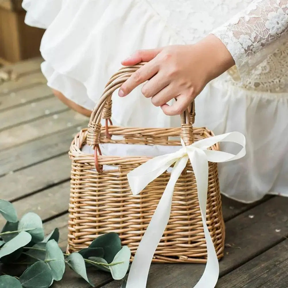 Wicker flower basket handbag in hand woven wicker - view 3