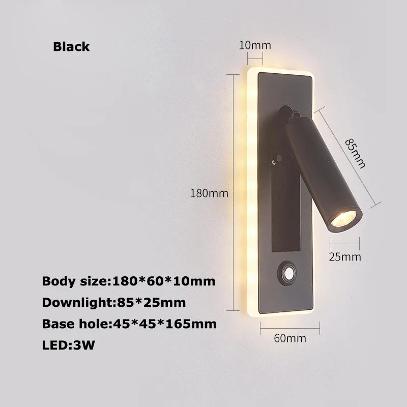 Brass and Black LED Wall Sconce with USB Port and Switch - Neutral light / B