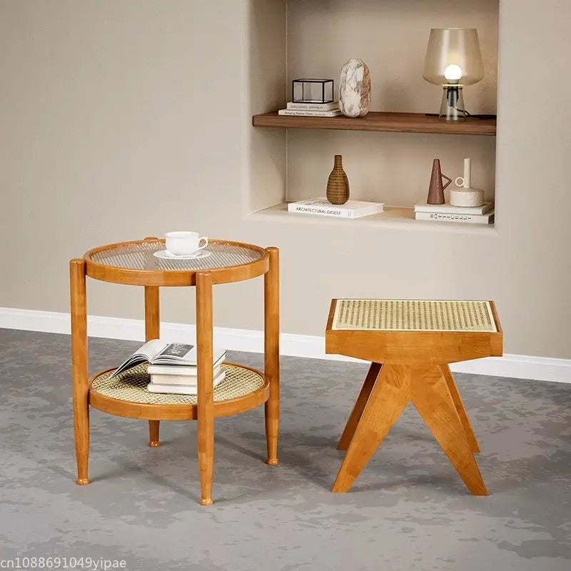 Bench in solid rattan chair long and retro ottoman versatile - view 5