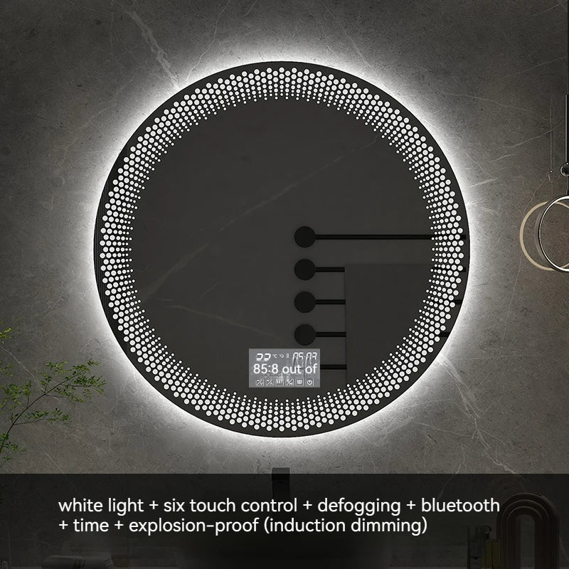 LED round mirror with adjustable backlight and intelligent anti-fog - White Bluetooth