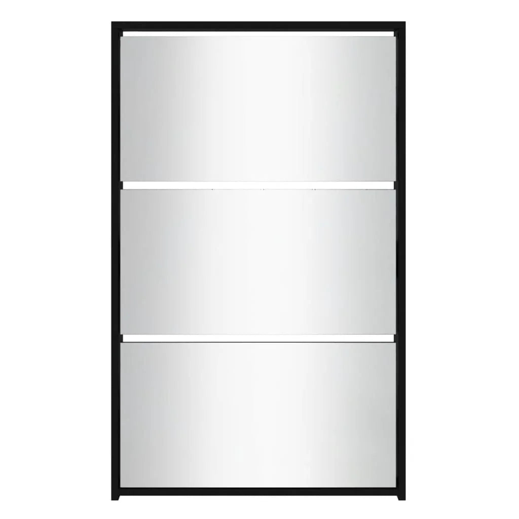 Shoe cabinet with mirror 3 levels black 63x17x102,5 cm - view 4