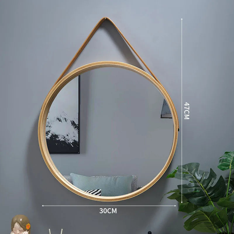 Round wall mirror in thick wood for make-up - 1