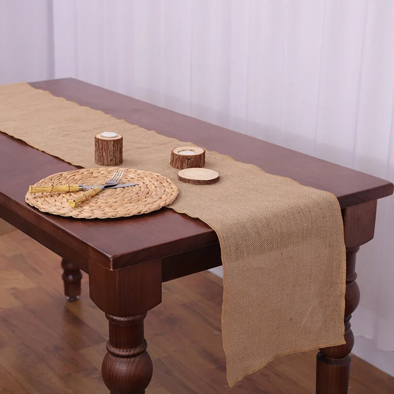 Table runner jute canvas beige pom-poms - 30X120cm 1pc