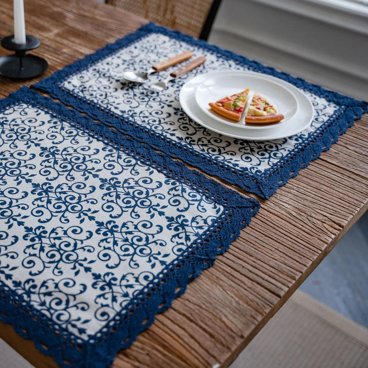 Striped table runner blue navy lace country - view 4