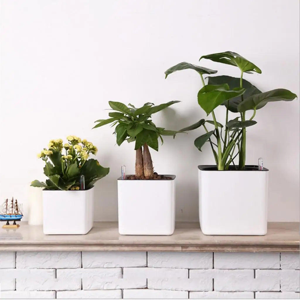 White Self Watering Planter, Water Indicator, Modern Decorative Planter Pot for all House Plants Flowers, Herbs, Vegetables - view 2