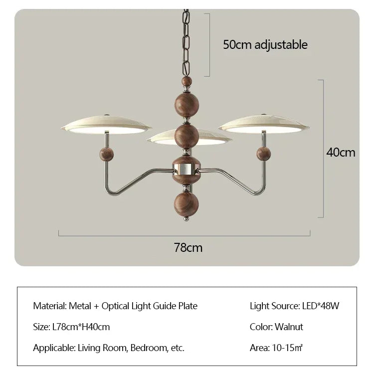 Modern Nordic design flying saucer with led light - Walnut - 3 Heads / 3 couleurs