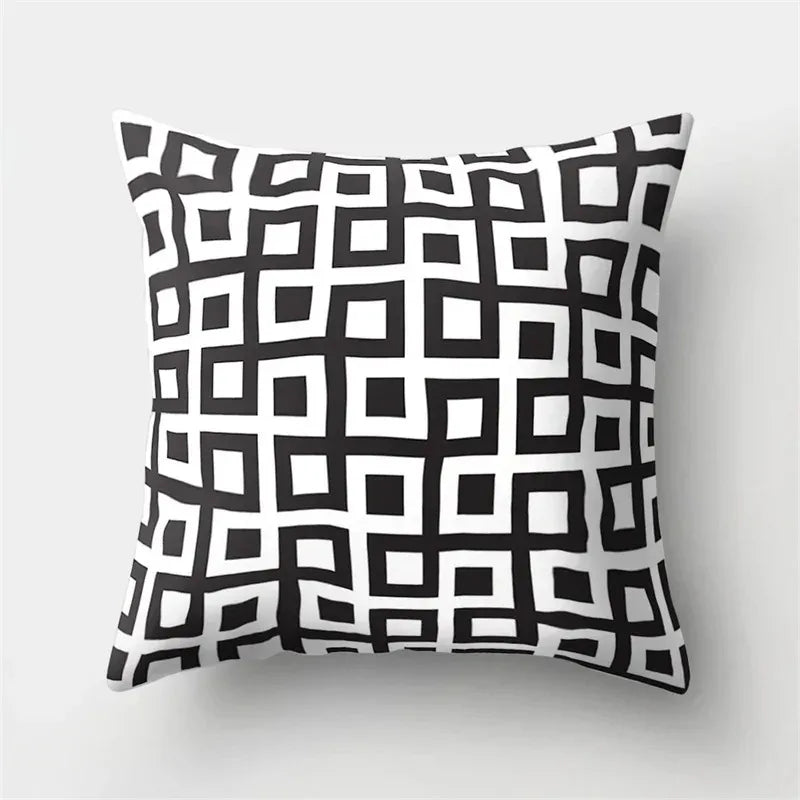 Black and white decorative corrugated geometric throw pillow cover - 40x40cm