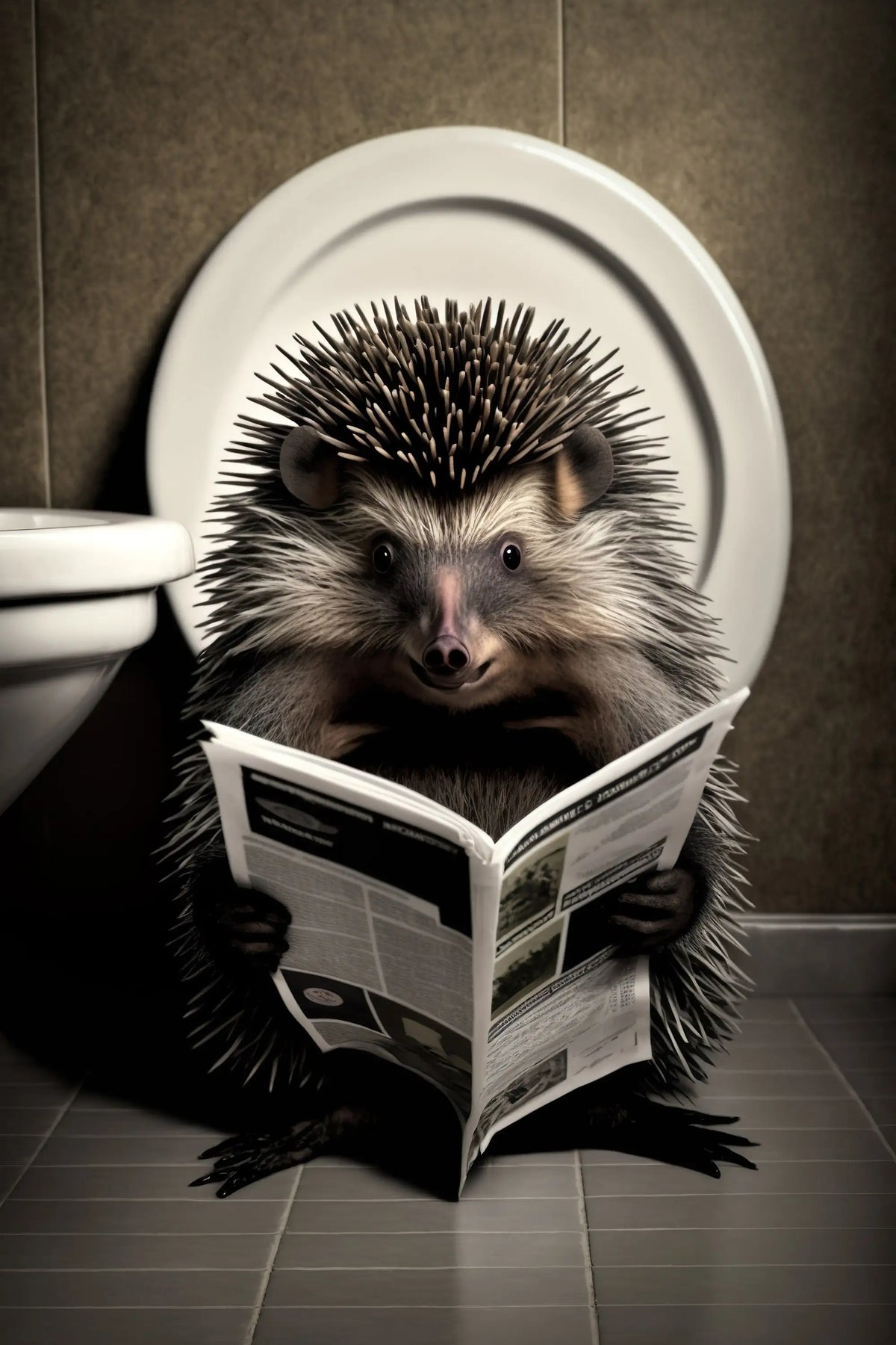Humorous wall decoration animals with toilet reading the newspaper - 13X18cm Unframed / 22